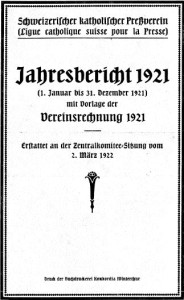Jahresbericht 1921 des Schweizerischen Katholischen Pressevereins